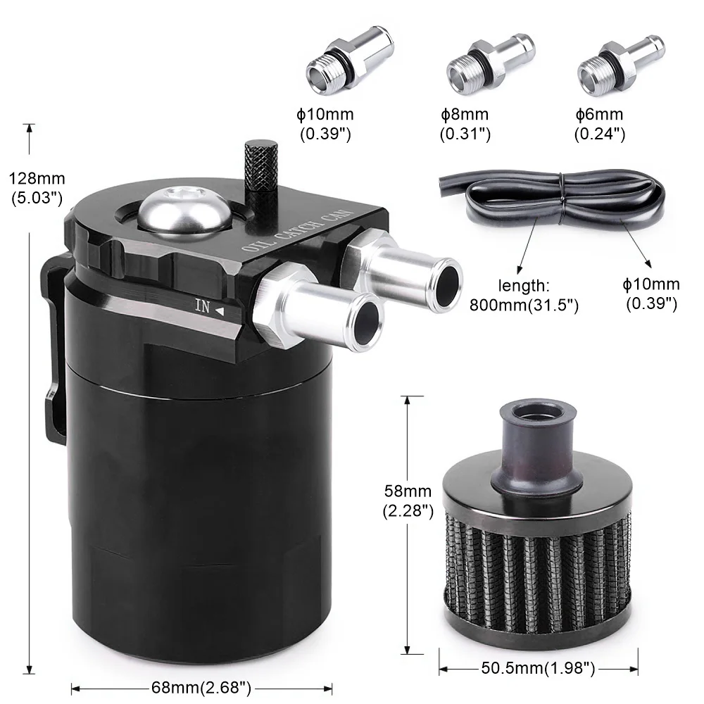 

Aluminum Oil Catch Can Kit with Air Filter Steel Wool for Car Fuel Tank Accessories