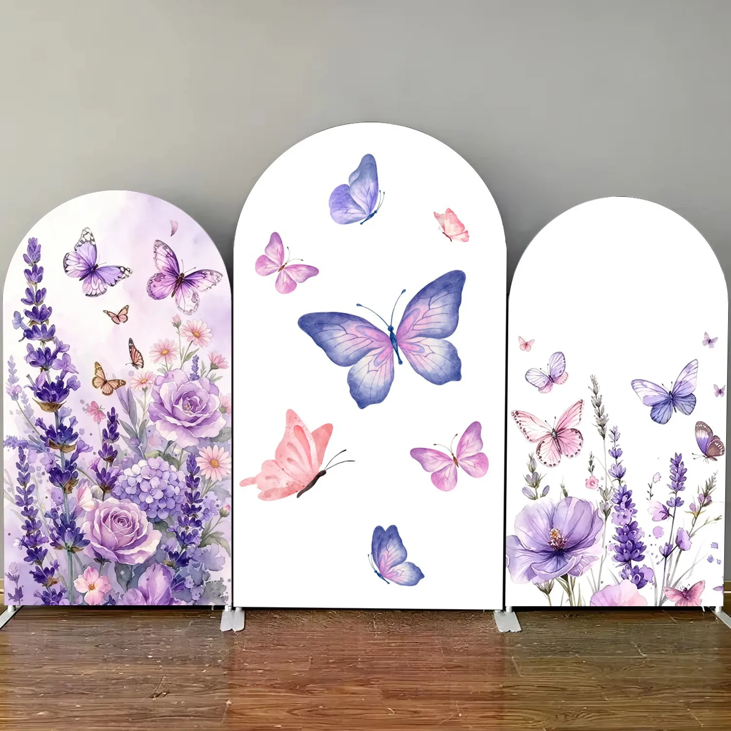 Housse d'arche décorative pour fête d'anniversaire de filles, motif fleurs et papillons, pour baby shower, portraits d'enfants, arrière-plan photo de mariage