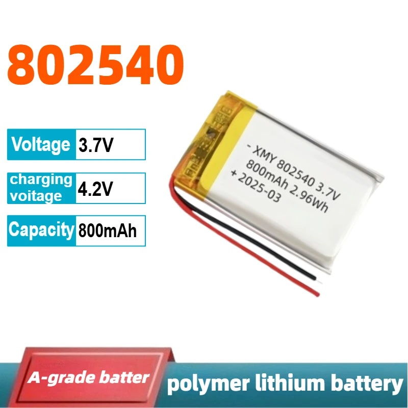 

802540 Lipo 800mAh 3.7V Lithium Battery Li Polymer Batteries for Flashlight Remote Controller Handheld Fans