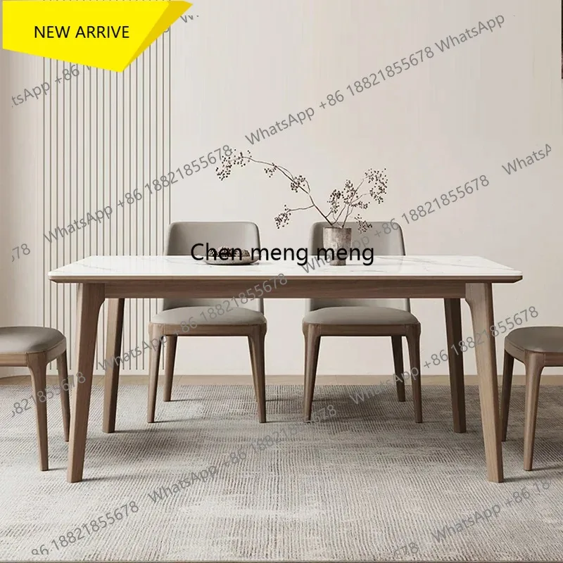 G153 Solid Wood Bright Rock Slab Dining Table And Chair Combination Modern Simplicity Ash Wood Rectangle Soft Pack Chair Furnitu