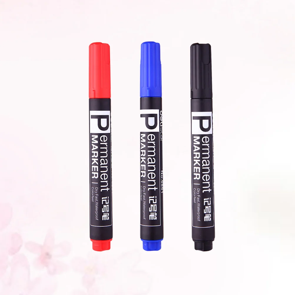 

3Pcs Oil Based Markers Fast Drying Low Odor Comfortable to Grip for Multi Surface Drawing Art Supplies Red Black Blue
