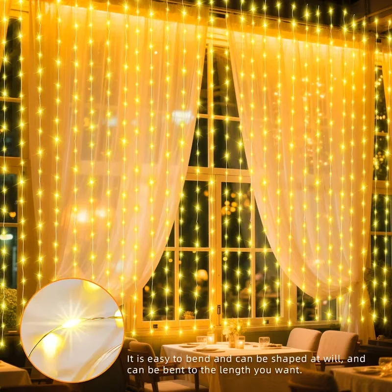 300/200/100 LED USB Curtain Light 8 Flashing Modes Christmas String Pendant Light Suitable for Bedroom Yard Garden Wedding Party