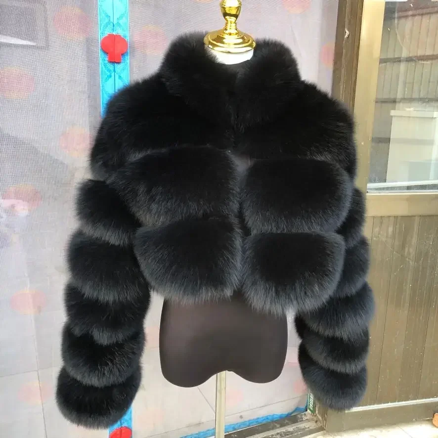 New Ladies Natural Fox Fur Cropped Plus Stand Collar Fur Jacket Women Winter Fashion Warm Fur Jacket 100% Genuine