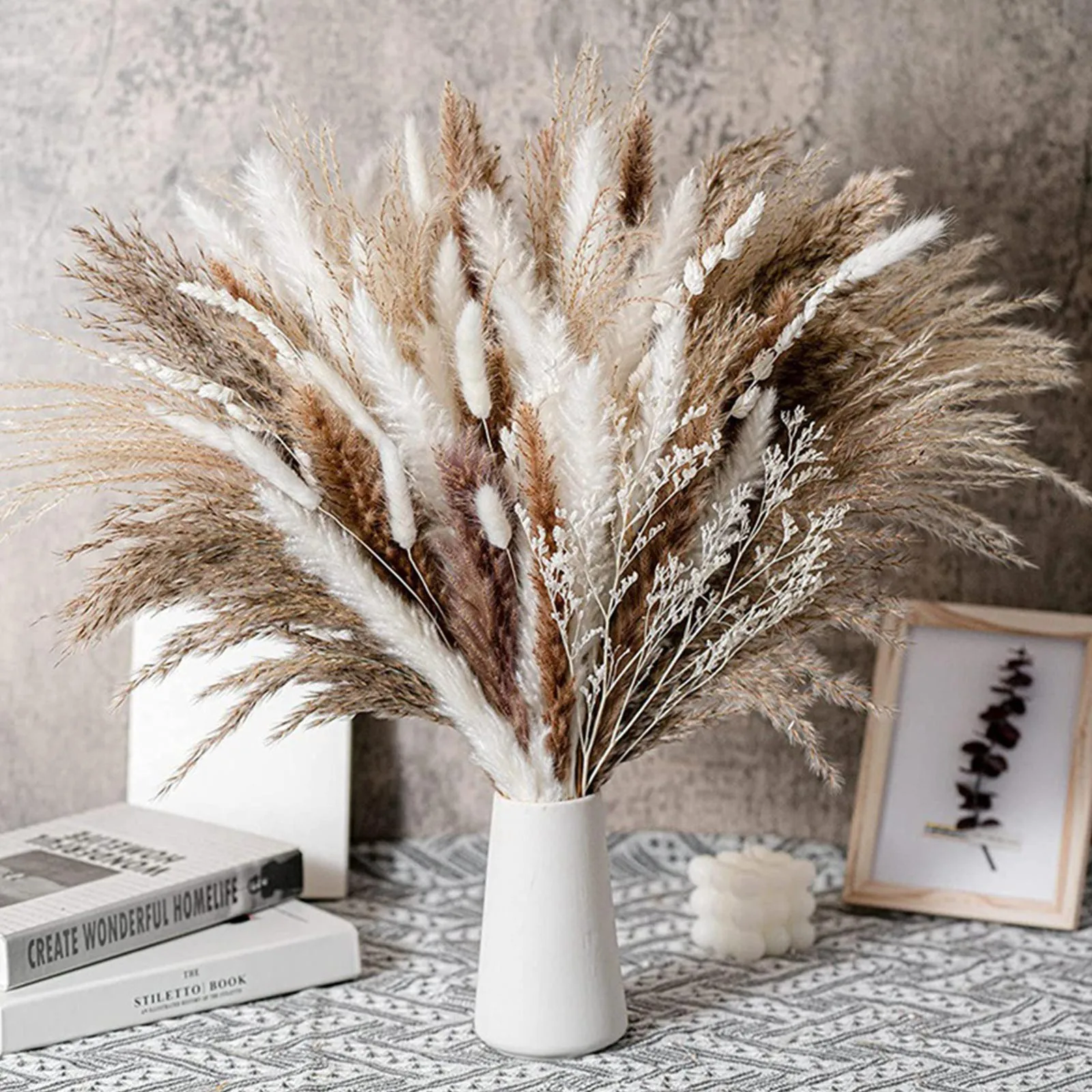 105pcs Natural Dried Flowers Pampas Floral Bouquet Boho Country Home Decoration Rabbit Tail Grass Reed Wedding Decor Arrangement