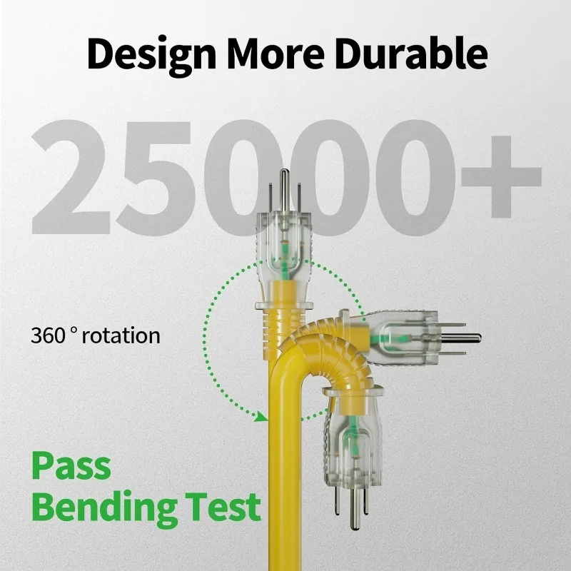 سلك تمديد خارجي 200 قدم 12/3 مقاوم للماء شديد التحمل مع نهاية مضاءة 12 مقياس 3 شقوق، مرن مقاوم للبرودة قوة طويلة C