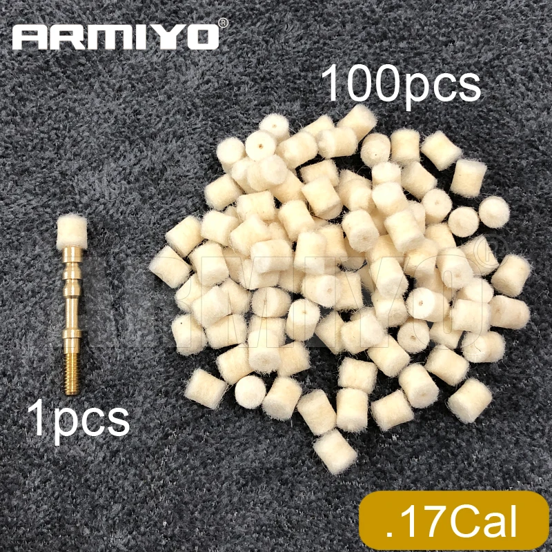 Armiyo Gun Chamber Cleaning Wool Felt Pad with Hole Brass 4mm/5mm Rod Jag Solid Tips for .17Cal .22Cal .30Cal .38Cal 12GA