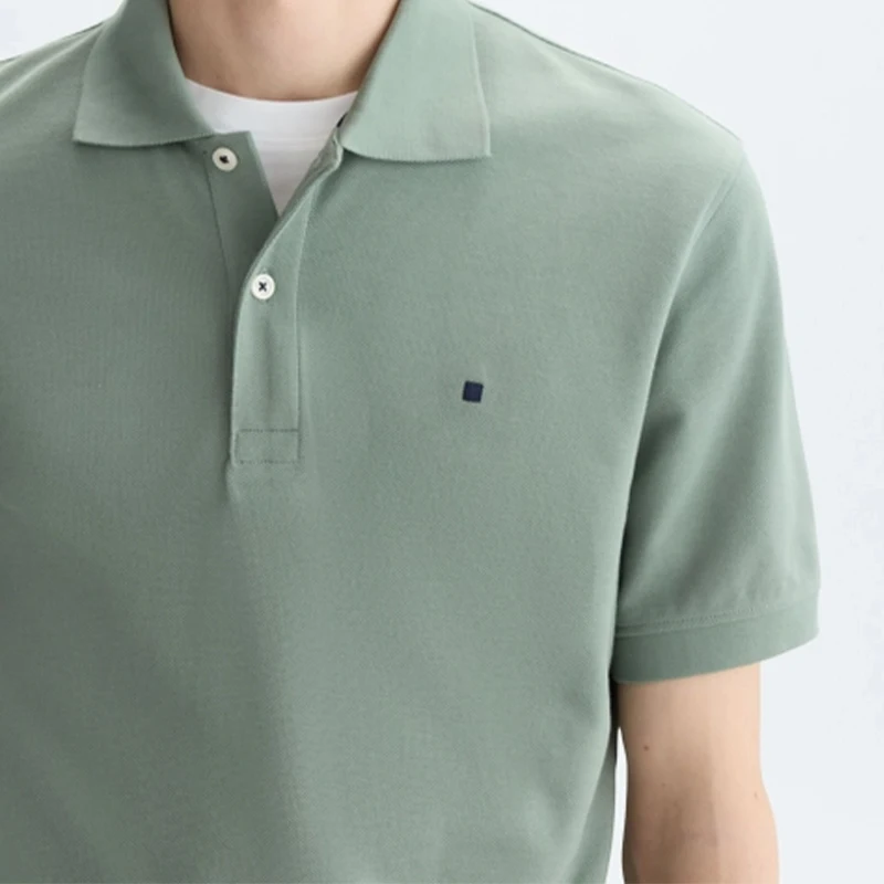 PG Kleines Logo Besticktes Einfarbiges Baumwoll-Kurzarm-Poloshirt für Herren Regular Fit Minimalistische Lässige Oberteile – Detail 8
