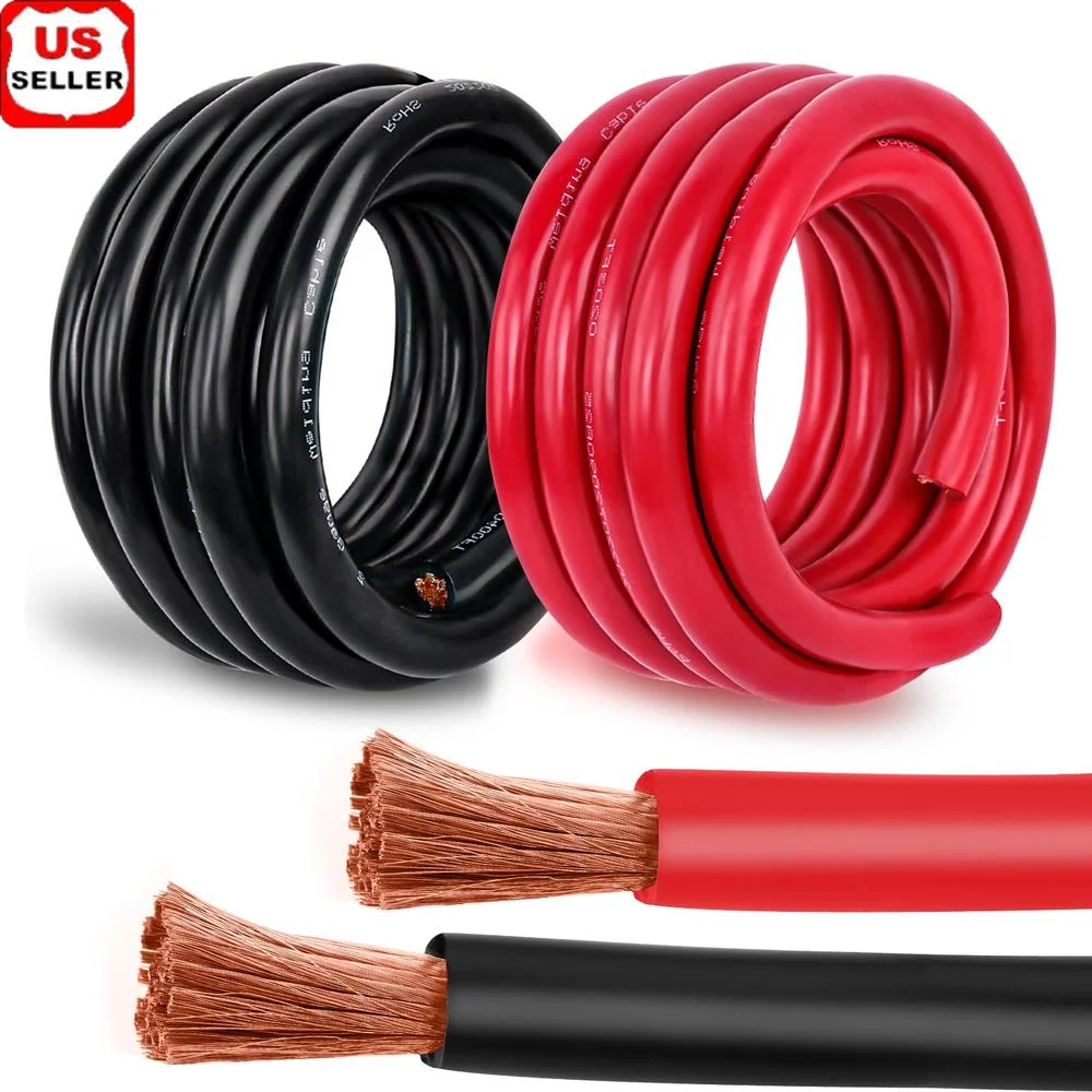 2 AWG Welding Cable Copper Wire 5FT Red 5FT Black Heavy Duty OFC Automotive Solar Marine Marine Battery Cable USA Made Power