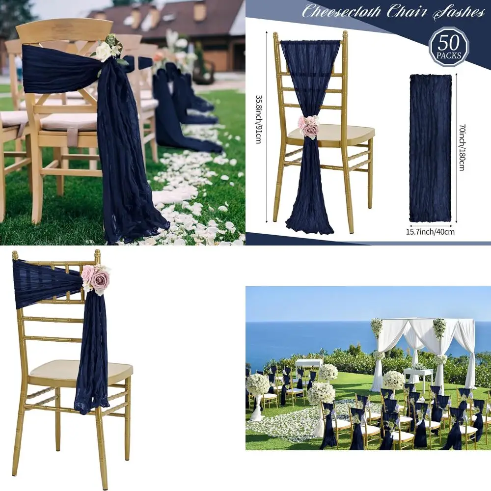 

Темно-синие пояса для стульев из марлевой ткани, 50 предметов, украшения для свадебных и вечеринок, 15,7 x 70
