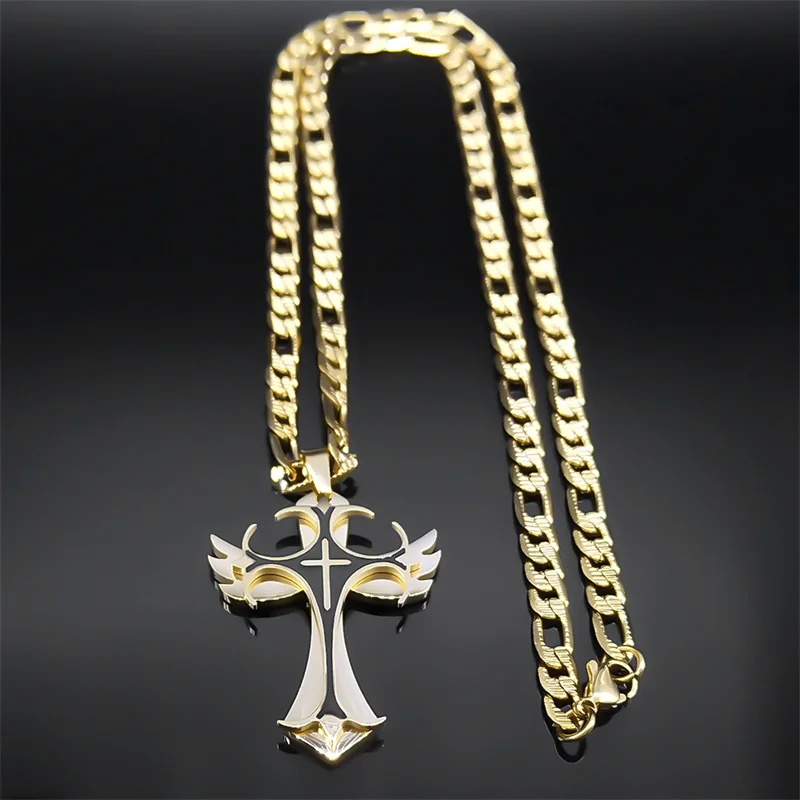 Multilayer Christian Cross Pendant Necklace for Men Hip Hop Stainless Steel Gold Color Crucifix Necklaces Male Jewelry Gifts