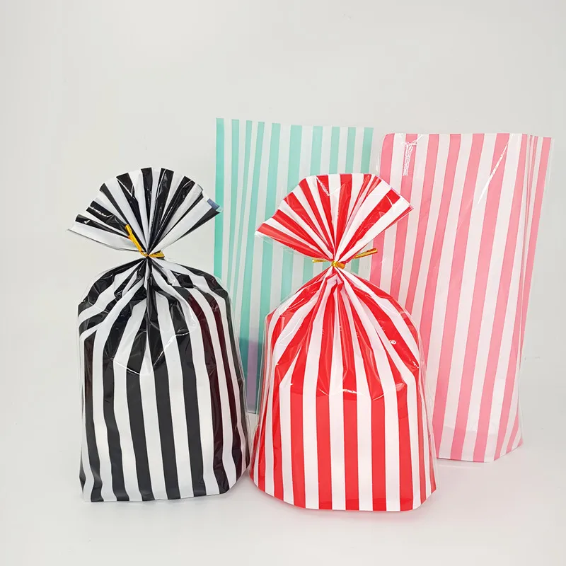 Stripe Packaging Bags Top Open Candy Cookies Gift Plastic Bag Event Party Handmade Storage With Gold Wires Emballage Cadeau