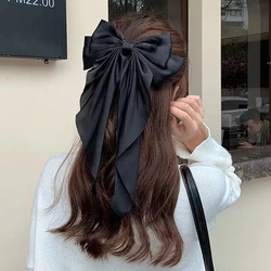 Women Bow Ribbon Hair Clip Fashion Simple Solid Satin Spring Clip Hair Pin Elegant Retro Headband Clips Girls Hair Accessories