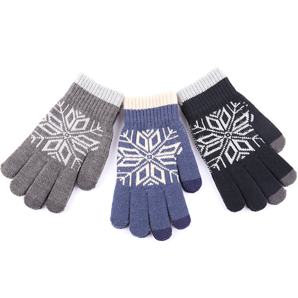 

1 Pair Premium Cashmere Touchscreen Gloves Thickened Knitted Warm Winter Windproof Gloves For Men Outdoor Three-Finger Design