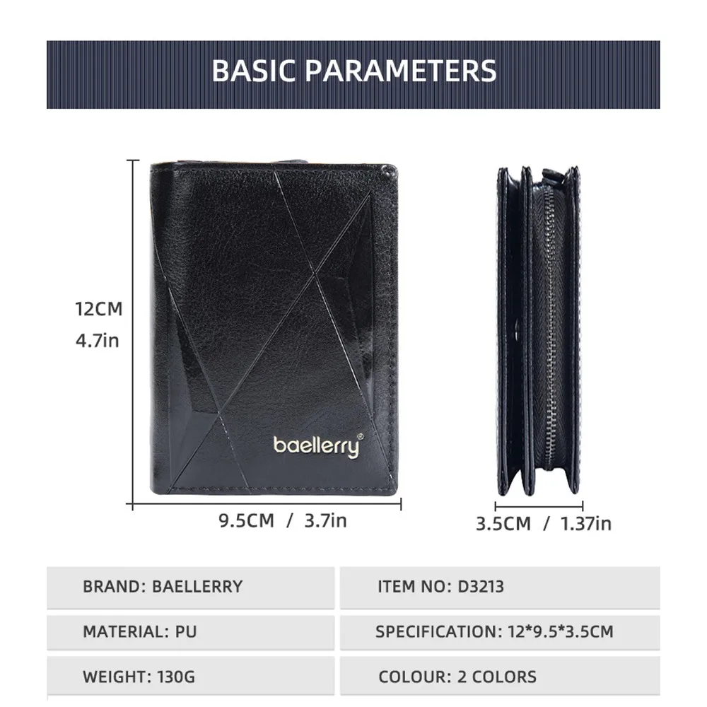 High Quality PU Leather Men's Short Wallet Soft Zipper 2 Fold Wallets Classics Multifunction Men Card Holder Gift