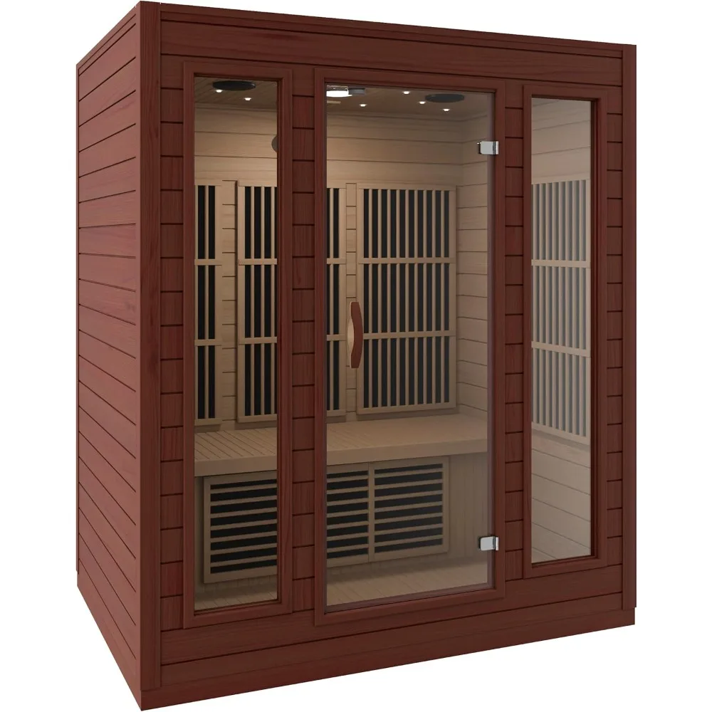 Home Sauna Room for 3 Person Hemlock Wooden Indoor Sauna Spa - Bluetooth Speaker, Heating Plate, Touch Control Panel Temperature