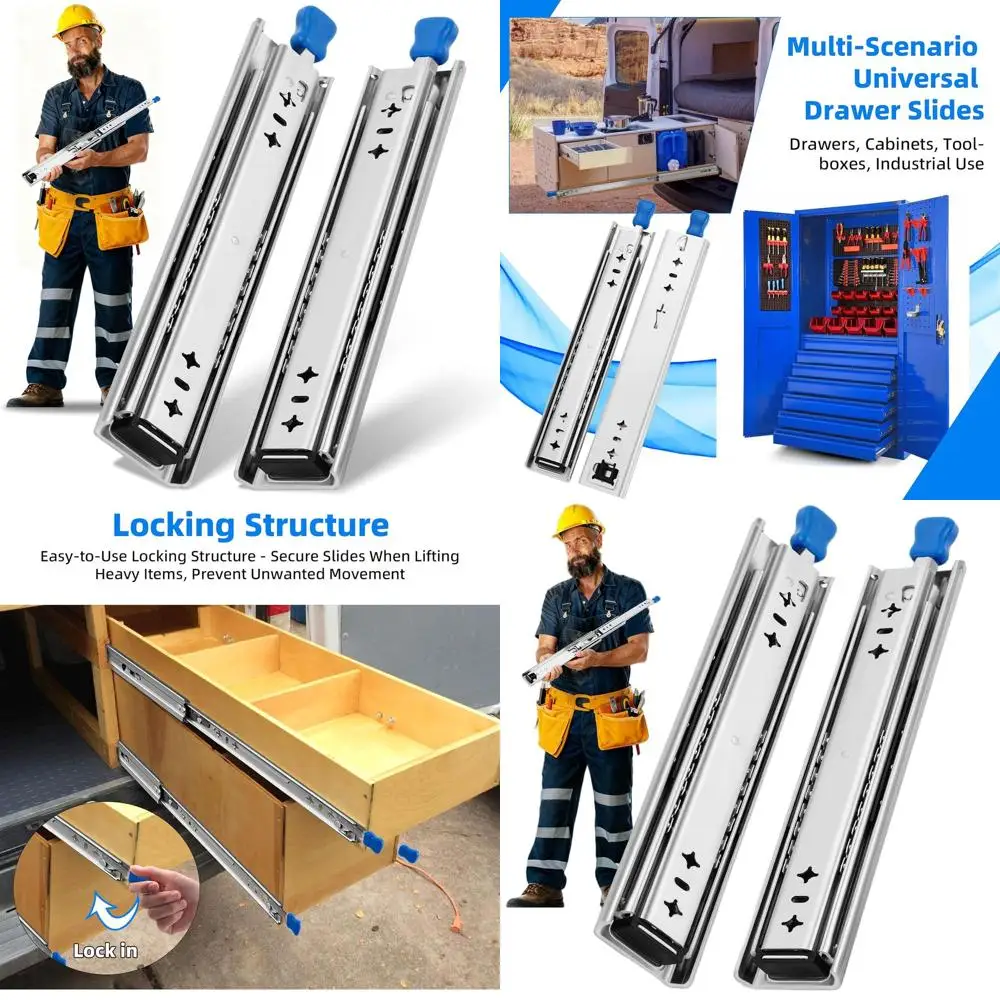 

Heavy-Duty Stainless Steel Slides with Locking Mechanism, Ball Bearing Rails, 12-40 Inch, 250lb Capacity, Pair