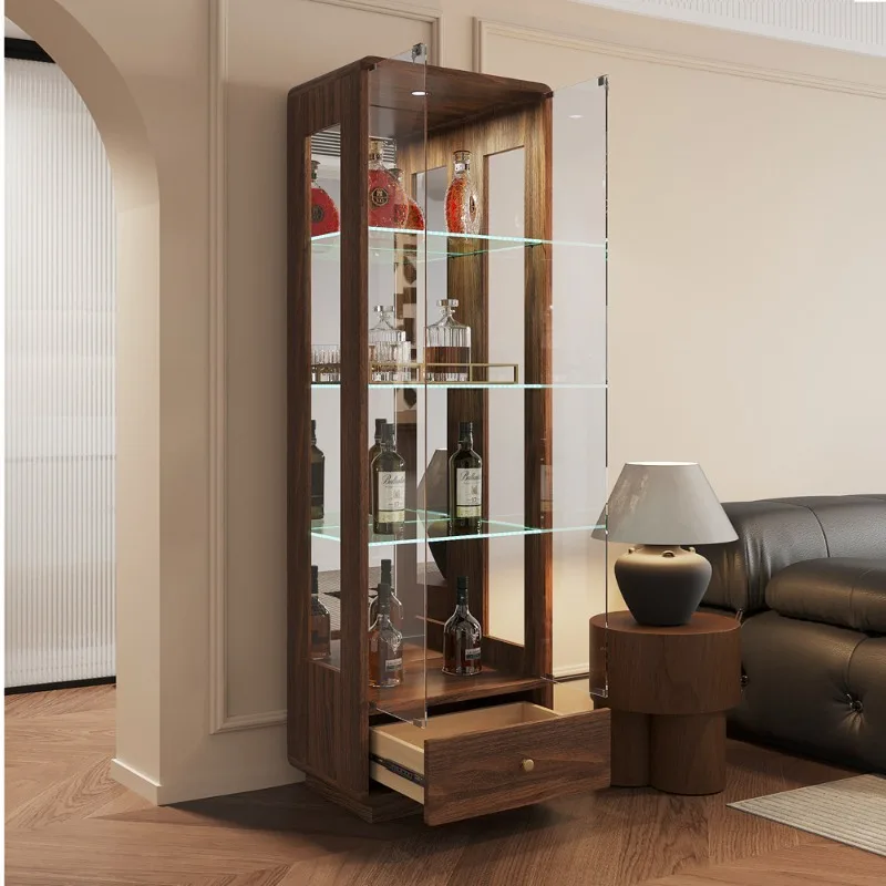 Solid wood wine cabinet, living room against the wall, glass door with lock, double door display cabinet, locker, simple wine ca