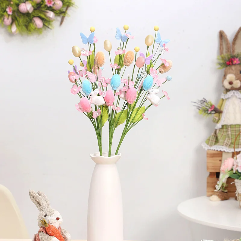 Easter Eggs Branch DIY Tree Flower With Rabbits Desktop Decora for Spring Party Easter Garden Holiday Bouquets Flower Decor 50cm