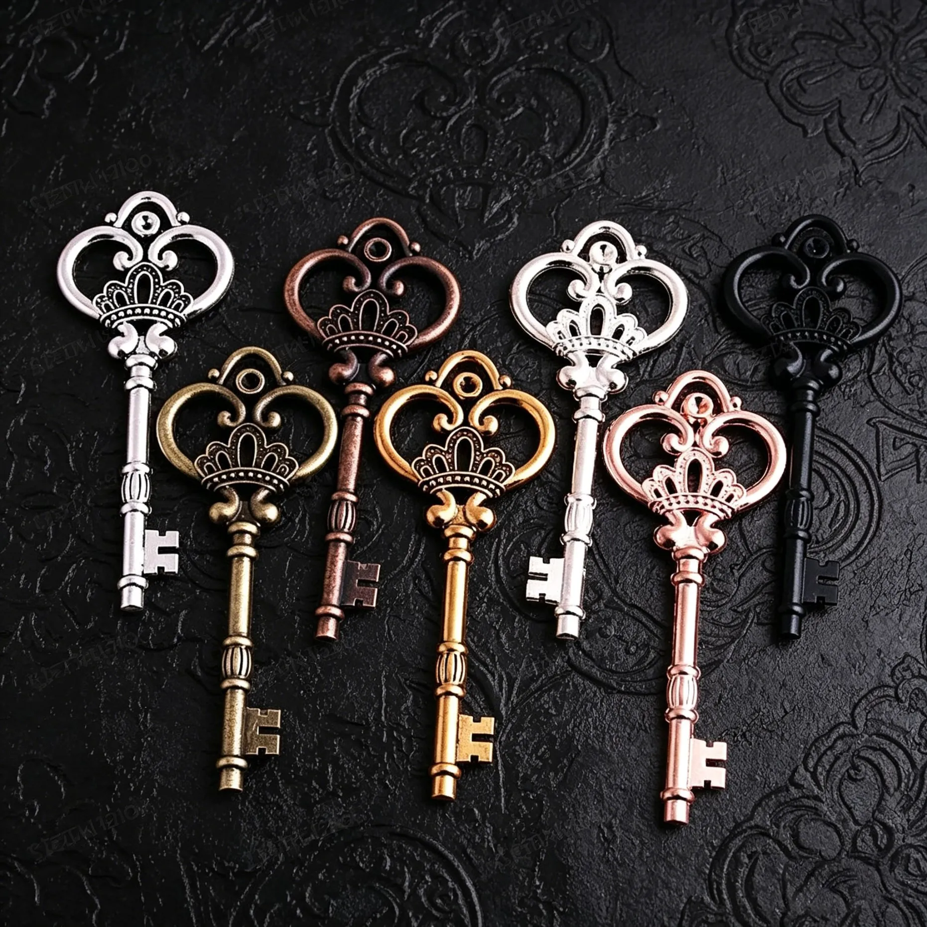 5 Stück große Kronen-Schlüsselanhänger aus Metalllegierung, Vintage-Anhänger für DIY-Armbänder, Halsketten, Schmuckherstellung, Bastelzubehör, Zubehör – Detail 3