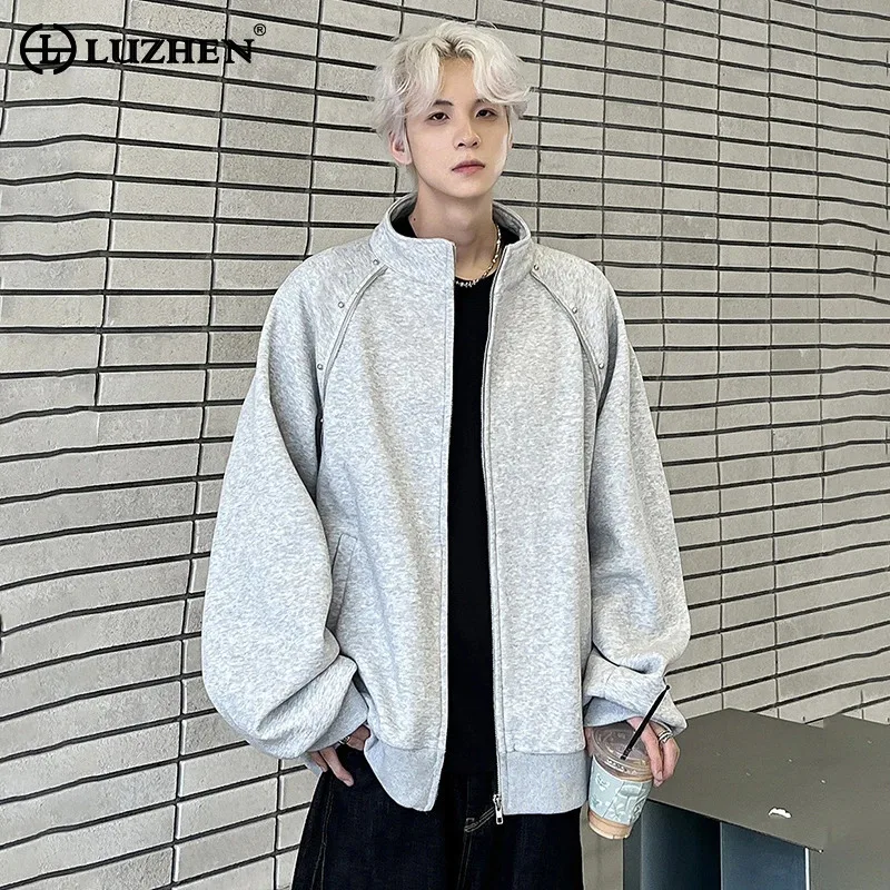 

LUZHEN Pearl Decorate Stripe Patchwork Loose Streetwear Men's Fashion Handsome Casual Sweatshirt 2025 Autumn Male Clothes JY3726