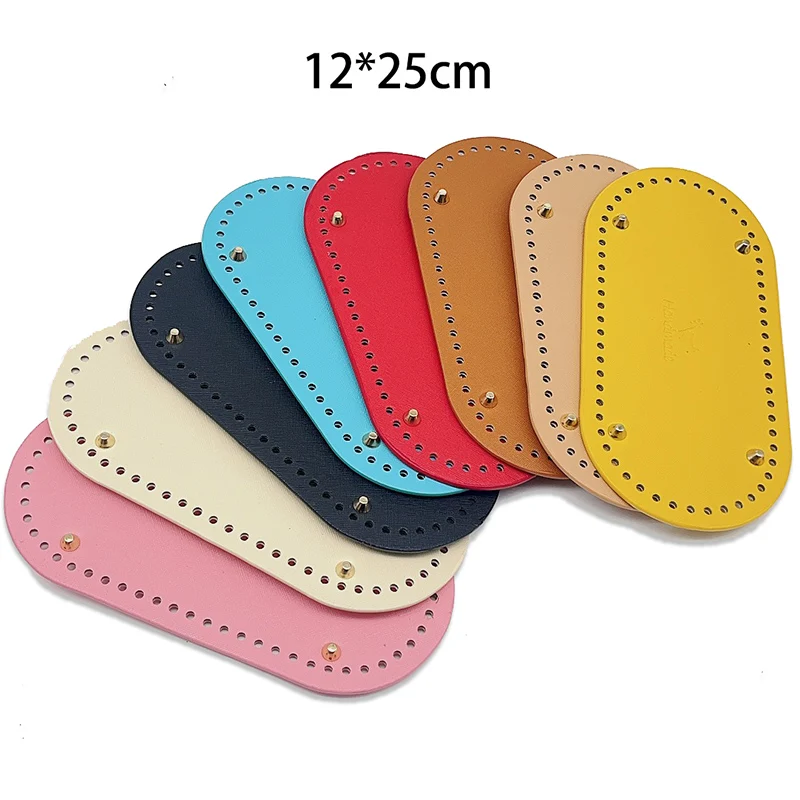 

12x25cm Handmade Oval Bottom For Knitted Bag PU Leather Wear-Resistant Accessories Base With Holes Diy Bottom for Crochet Bag