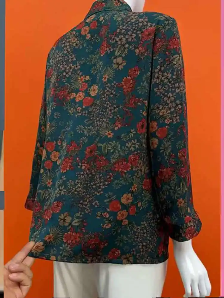 Lightweight Silk Printed Loose Mom irt Faionable Svel Cardigan Ele Open Front Casual Women's Summer Top