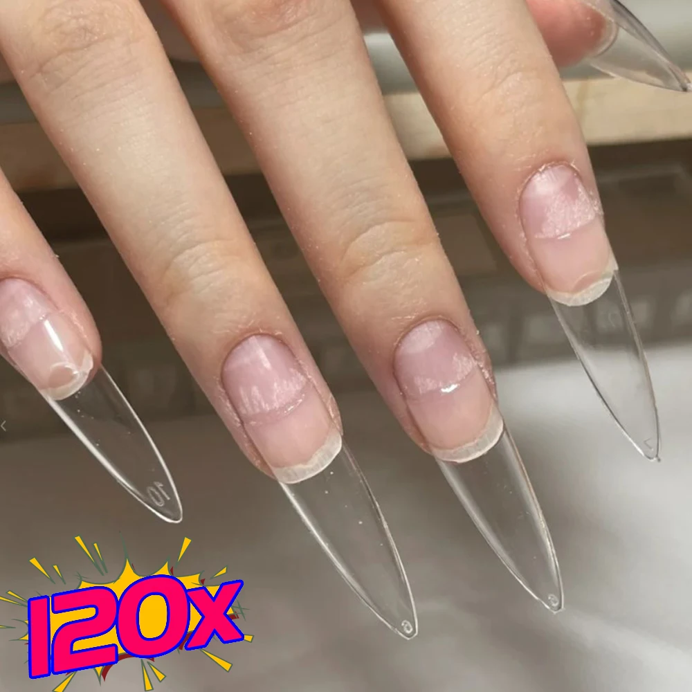 24-120pcs Transparent Fake Nail Tips Acrylic Ballerina Nail Tips Long Shape Half Cover Coffin Professional False Art Nails