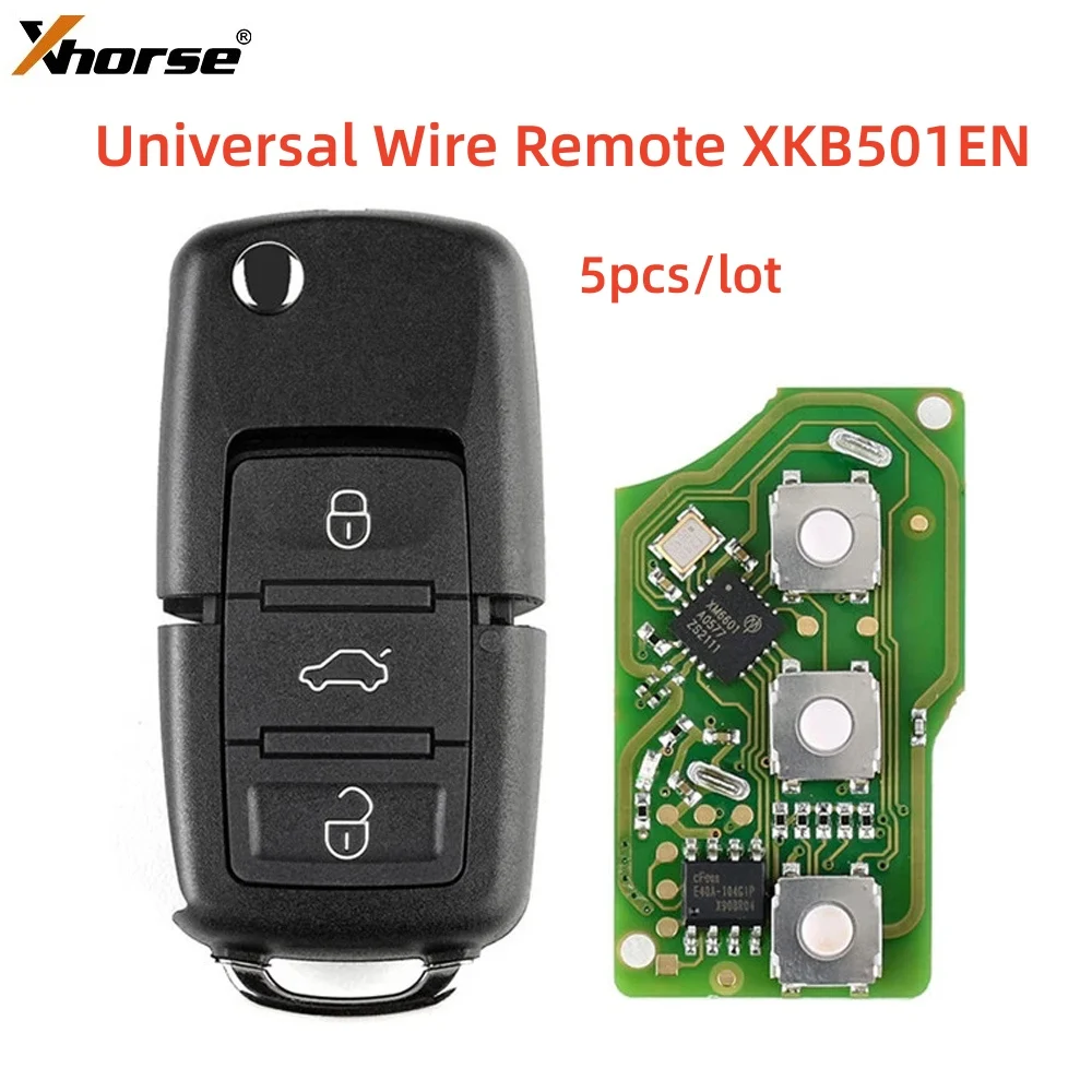 

5pcs/lot Xhorse VVDI2 for VW B5 Universal Wire Remote Car Key XKB501EN 3 Buttons X001-01 for VVDI2 VVDI Mini Key Tool