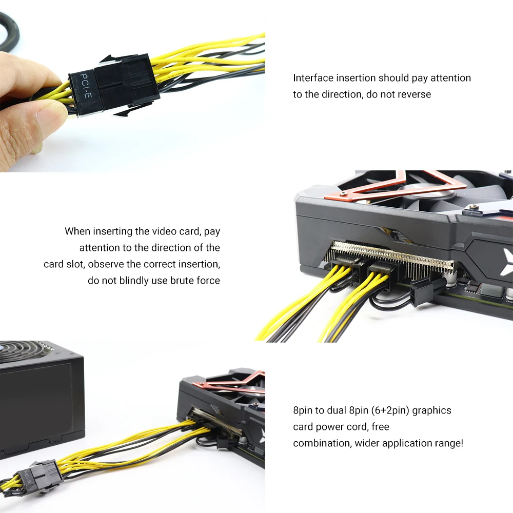 20cm Pcie 6 pines a doble 8 pines Cable adaptador tarjeta gráfica Cable de alimentación Dual 8 pines (6 + 2 pines) placa base PC accesorios de computadora