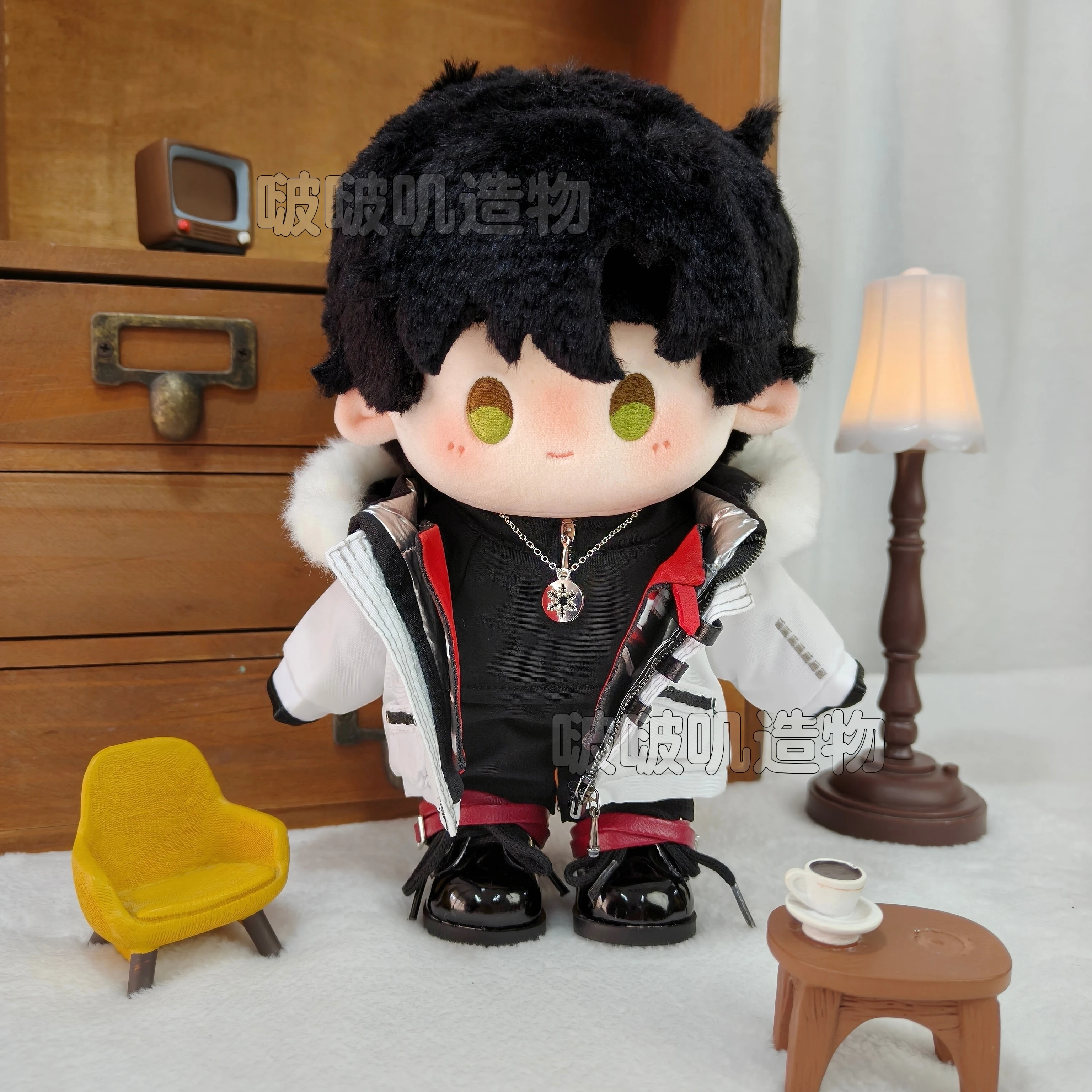 

20cm Doll Clothes Love and Deepspace Zayne Coat Necklace Pants Shoes Winter Birthday Clothing Suits Stuffed Doll Anime Toy Kid