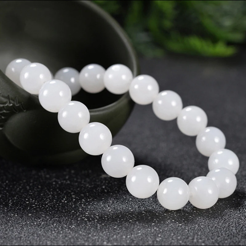 Qinghai white, unisex, rustic and stylish Hotan jade bead bracelets