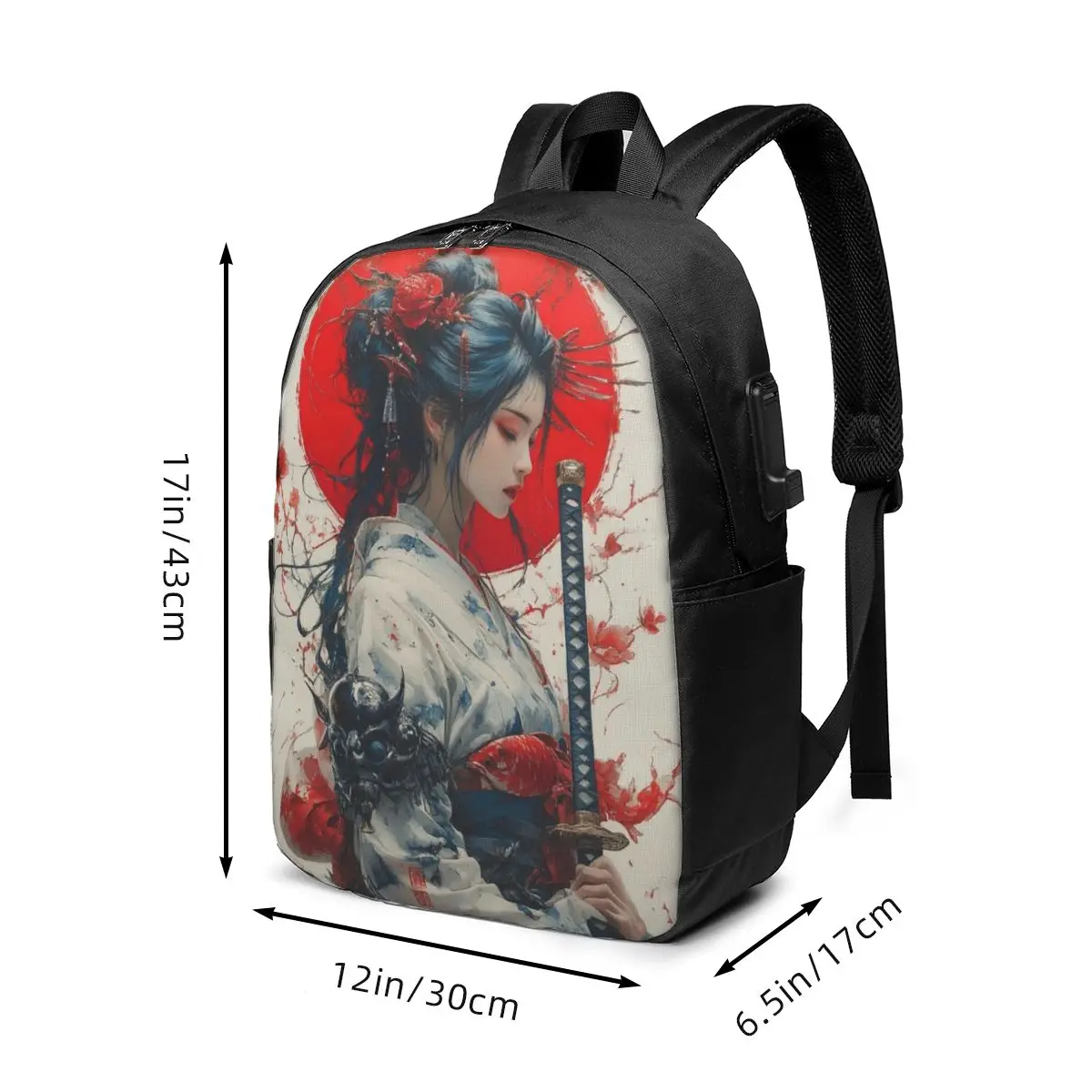 Japanese Female Samurai Oil Painting Backpack Travel Notebook Bag Computer College Student School Bag Laptop Shoulder Bags