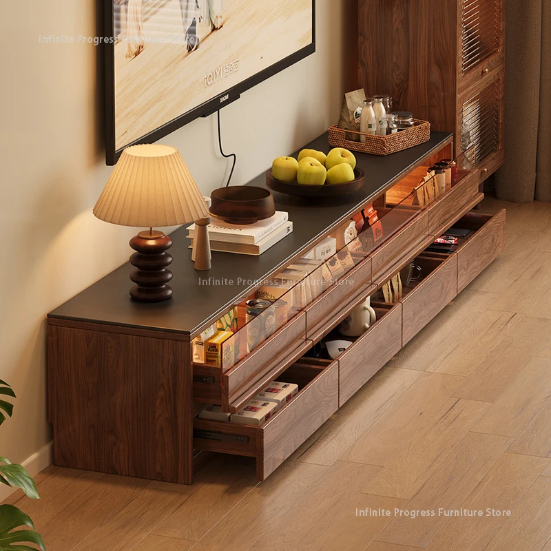 

Mid-Century Style Sintered Stone TV Stands American Retro Living Room High-end Floor-standing Solid Wood Home Furniture FYTS