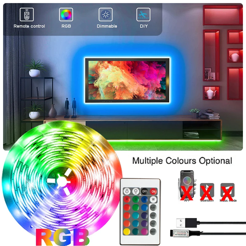 DC 5V LED Strips Room Decor Neon Ice Lights SMD5050 Tape for Screen TV Background USB LED Lights with 24 Keys Infrared Control