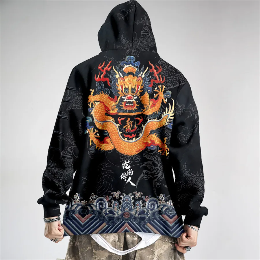 Anime Chinese Dragon Print Hoodie Sweatshirt Cosplay Costume Long Sleeve Hoodies Men Women Casual Harajuku Coats