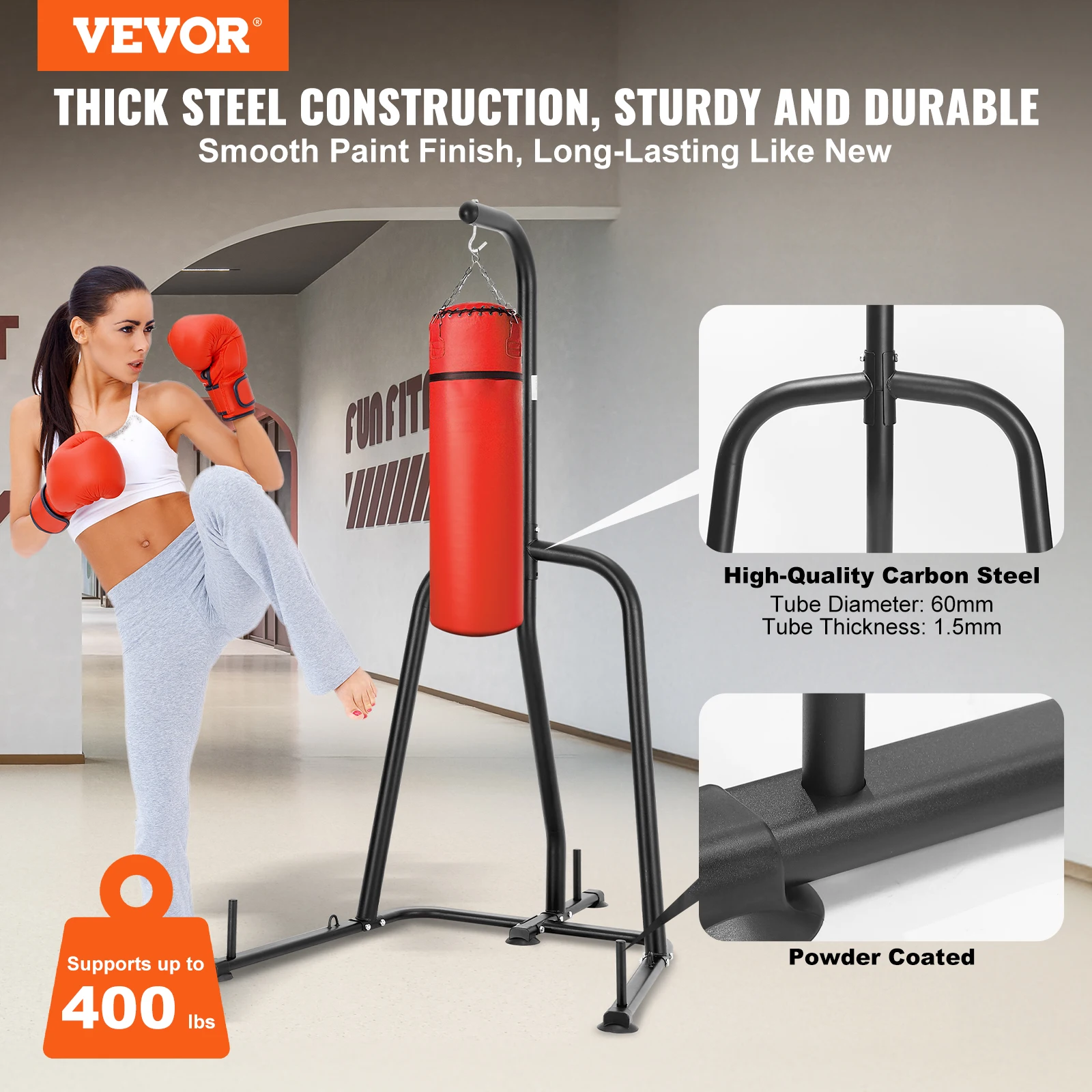 VEVOR Support de sac de boxe, équipement d'entraînement robuste en acier, support de sac de boxe, peut contenir jusqu'à 400 lb, support de sac de sable autoportant avec base lestée, équipement d'entraînement pour la sa