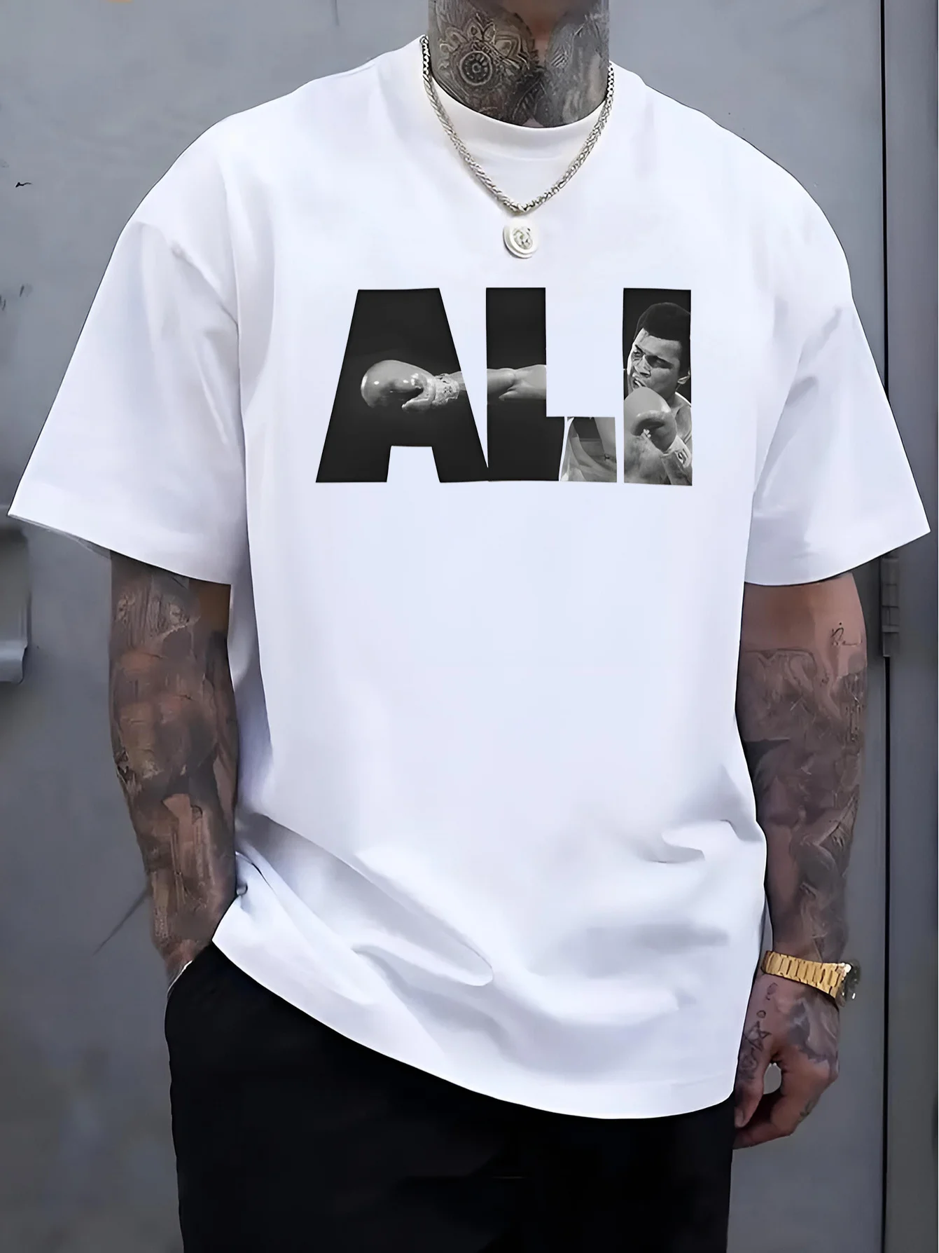

Men's Casual Boxing Graphic T-Shirt- Soft Breathable, Summer Tee with Ali Tribute Print, Regular Fit Round Neck for Gym& Casual