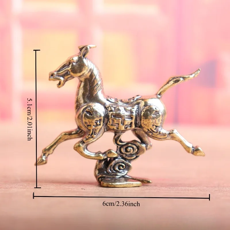 Brass Galloping Horse Figurine Vintage Bronze Flying Horse Statue Mini Ornament, Chinese Zodiac Horse Sculpture