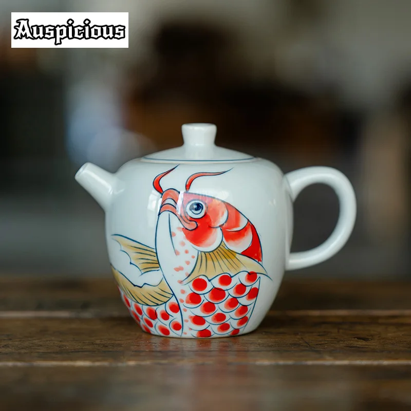 

Pure Hand-painted Dragon Fish Teapot Nafu Blue and White Antique Pot Tea Soaking Kettle Teaware Accessories Ornaments GIFT 180ml