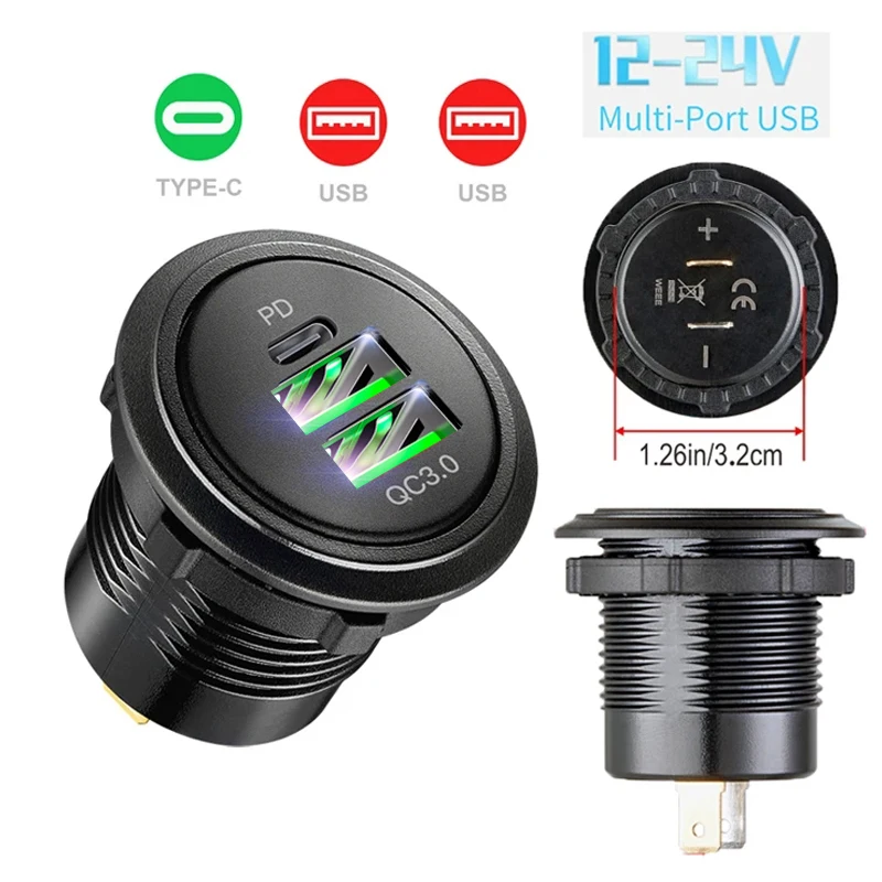 

SB C Car Charger Socket DC Super Fast Charging QC3.0 & PD for 12V/24V Car Marine ATV type c port socket for Audi q5 a8 a1 a3 4