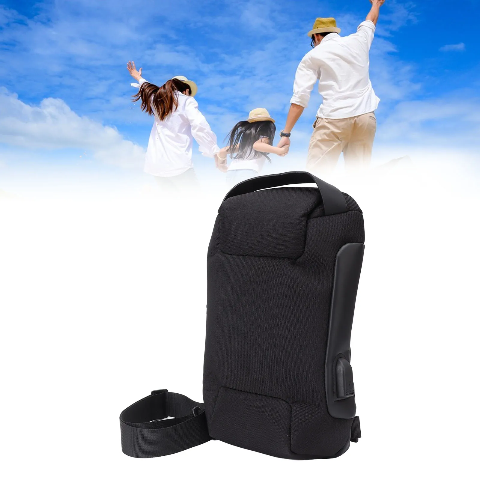 حقيبة ظهر للكتف من قماش أكسفورد بسعة كبيرة وسحاب قابل للقفل حقيبة محمولة للنساء والرجال باللون الأسود قطعة واحدة 320 جرام