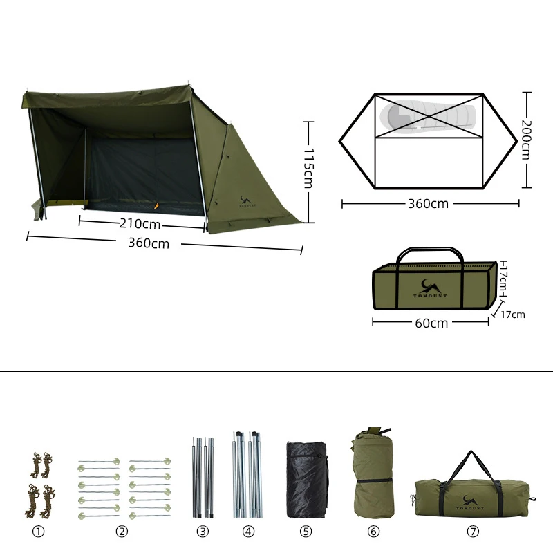 Outdoor BC Camping Cotton Army Green Tent 1-2 People Single Layer Portable Rainproof Wild Survival Ventilation Canopy Shelter