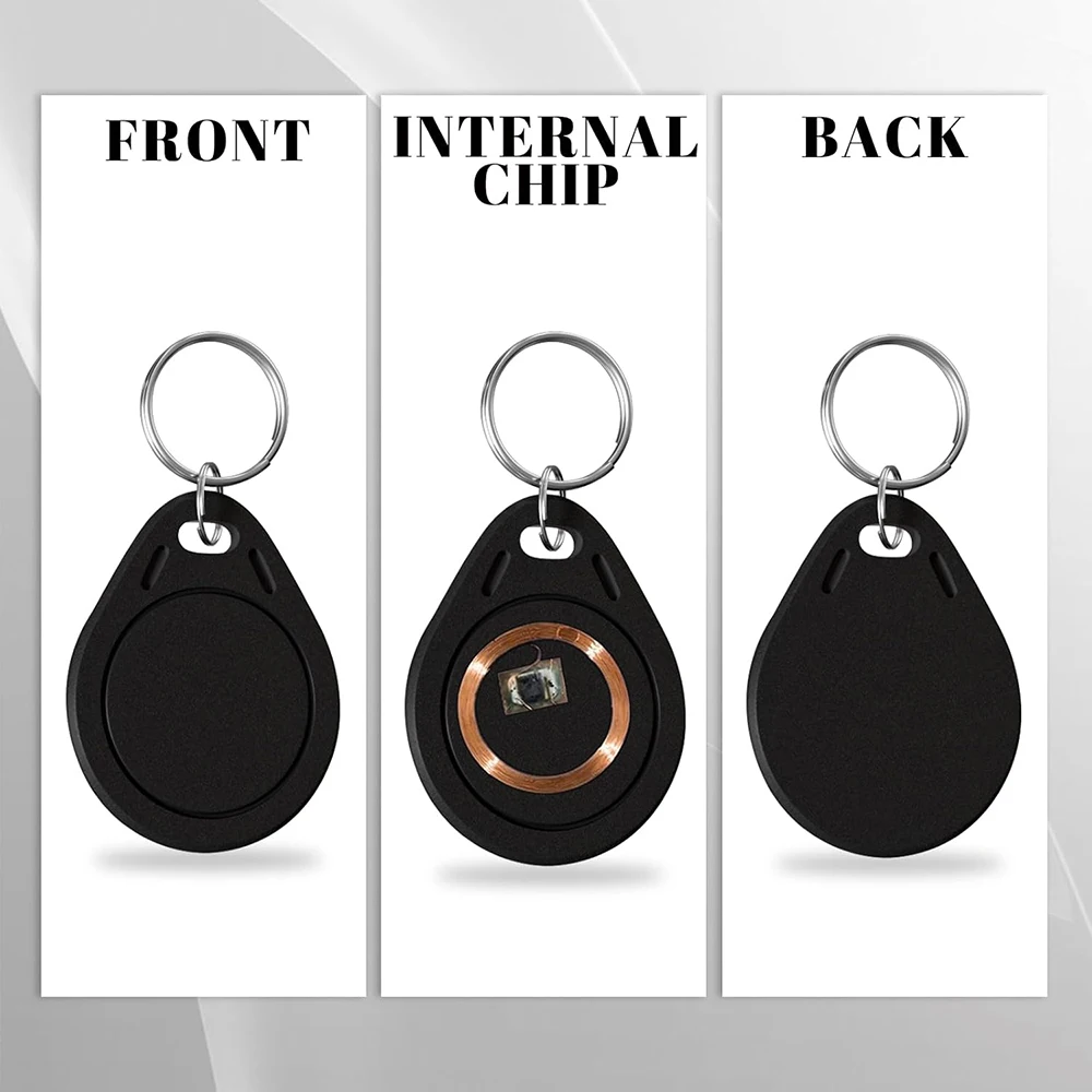 Portachiavi con token nero con chip RFID Mifare 1K da 13,56 mHz per controllo accessi da 13,56 mHz, armadietti e etichette per parcheggio