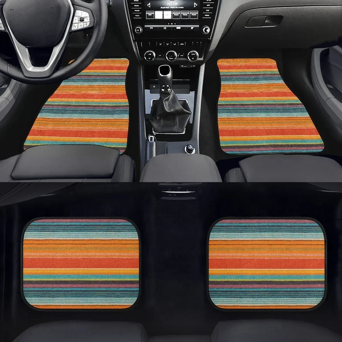 Rainbow Stripes Pattern Set of 4Pcs Car Floor Mats for Women Non Slip Car Accessories Front and Back Carpet Rug Durable New 2023