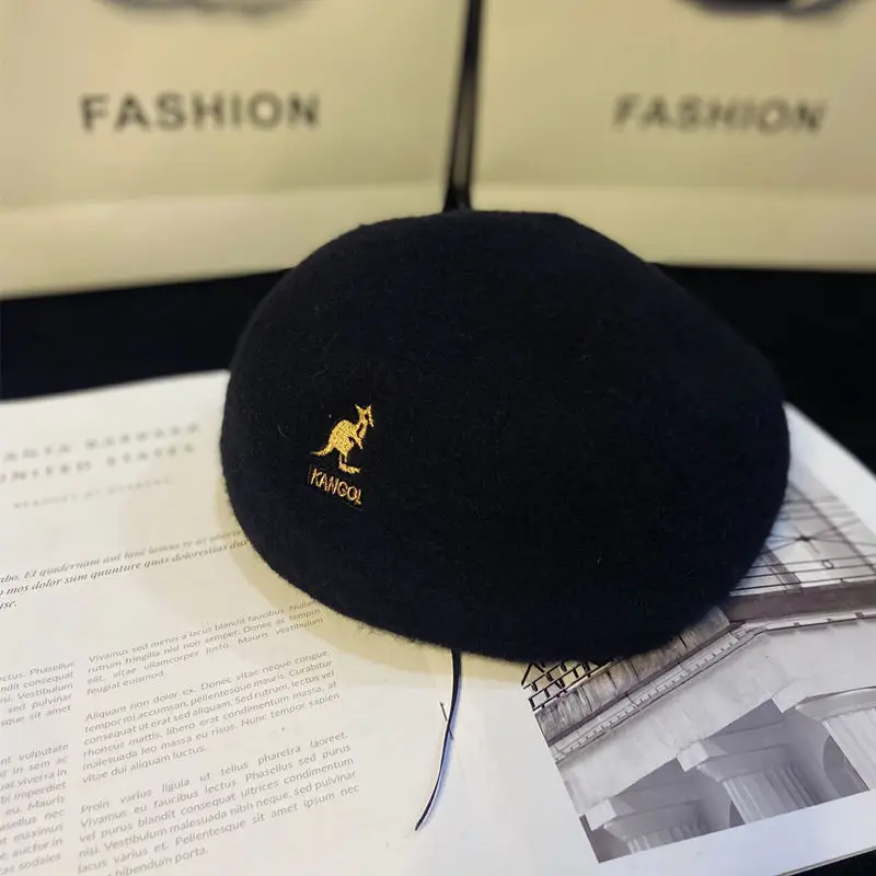 

Wool Cap Panama autumn and winter women warm woolen beret solid color fashionable sweater pullover painter hats elegant art Cap