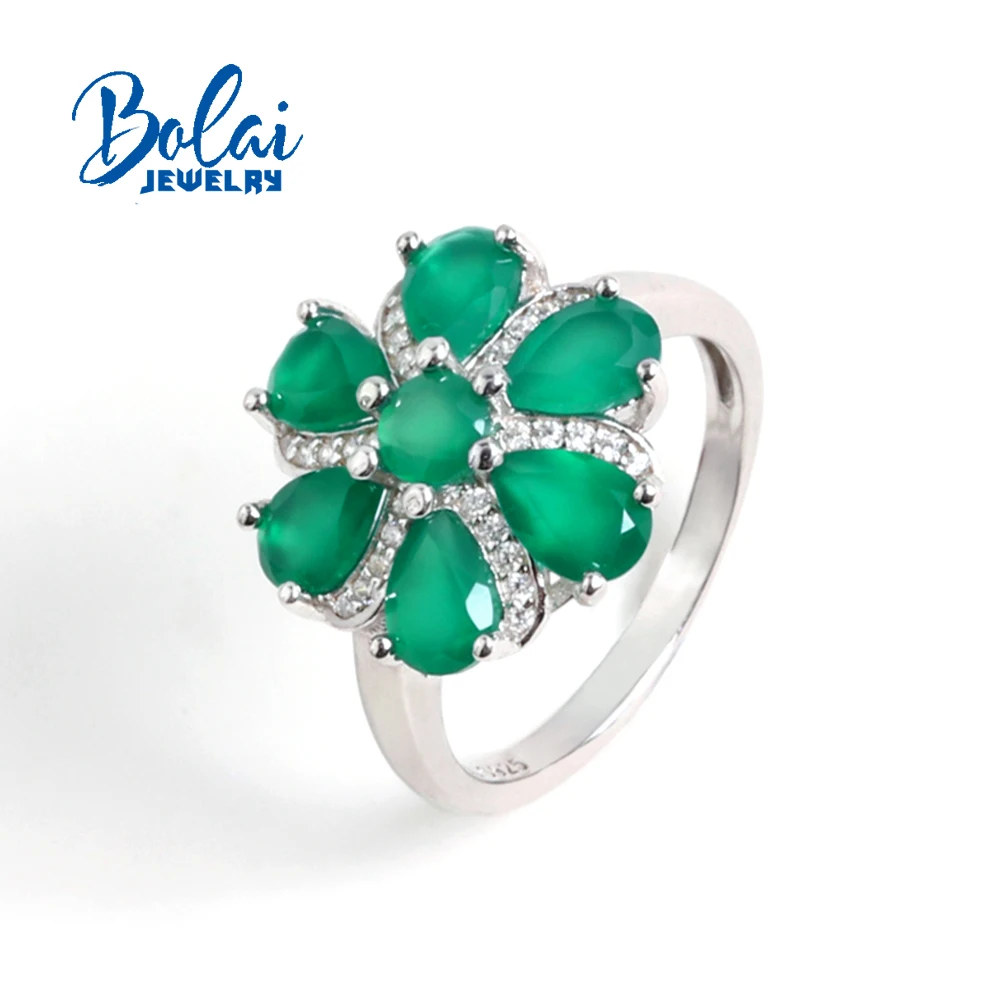

Elegant Natural green Agate gemstones Flower Design ring 925 sterling silver fine jewelry for women valentines gift