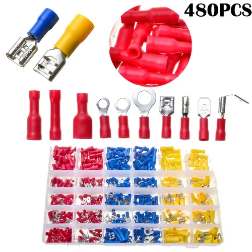 280/480/720/1200PCS Crimp Spade Terminal  Electrical Wire Cable Connector Kit Crimp Spade Insulated Ring Fork+1pcs Crimping Tool