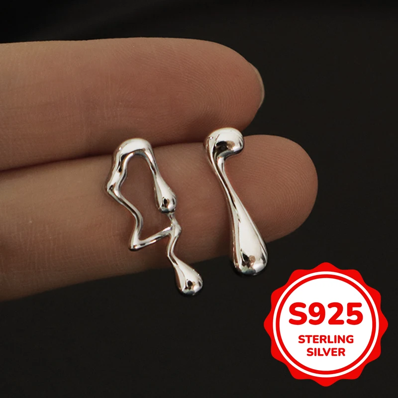 

s925 sterling silver asymmetric lava irregular earrings for women light luxury retro fashion simple trend classic daily life