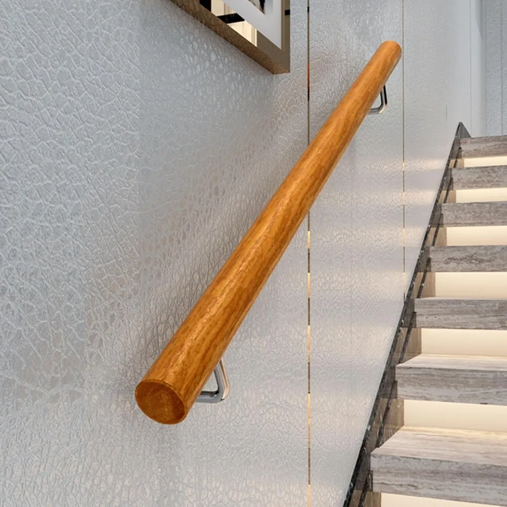 طقم حاجز سلالم داخلي مضاد للانزلاق، درابزين خشبي بطول 5 أقدام مع دعامات معدنية، نظام تركيب كامل على الحائط آمن #3