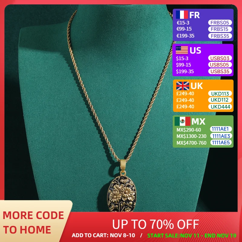 

Vintage Sunflower Pendants And Necklaces Black Relief Gothic Antique Gold Color Jewelry For Women Accessories New In 2025
